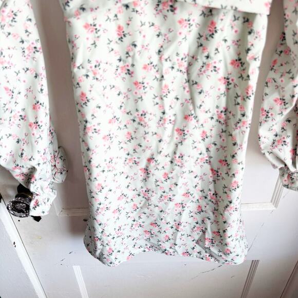 Altar’s State Lola Crossover Mint Green Pink Floral Mini Dress Fit & Flare M - Picture 4 of 16